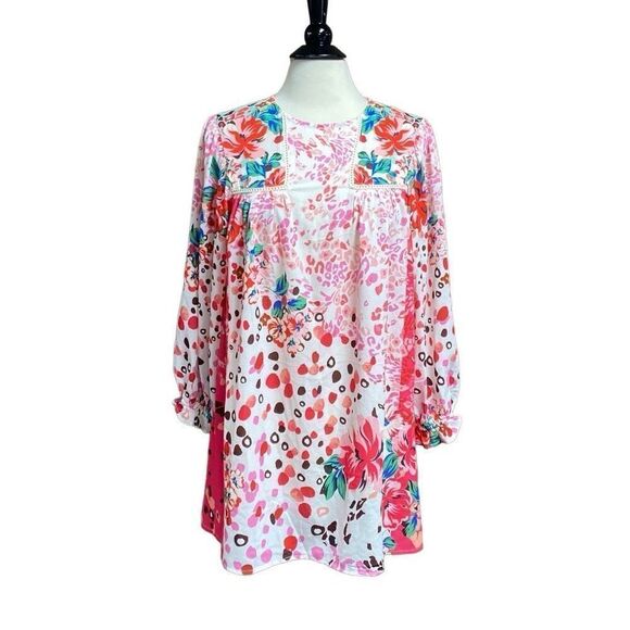 Umgee Women's Mixed Print Crochet Ruffle Dress Size Small NEW - Picture 1 of 7